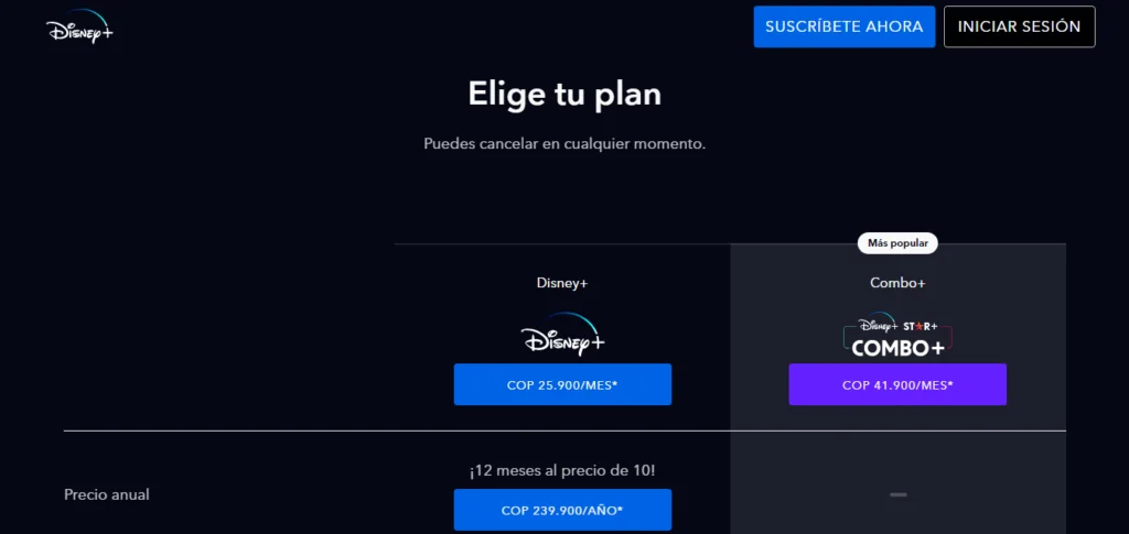 Cómo Suscribirse a Disney Plus o Disney+: Guía paso a paso 2 Captura de pantalla para la región de Colombia en Disney plus