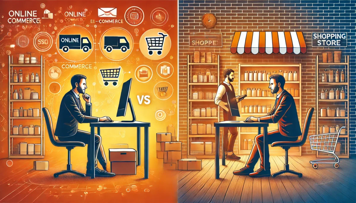 comparativa de tiendas online vs tiendas fisicas the online businessman is in a mode